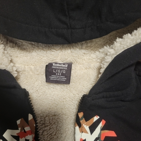 Timberland Kids L/G (6) Black Full-Zip Sherpa Lined Hoodie Sweatshirt Jacket - Picture 8 of 9